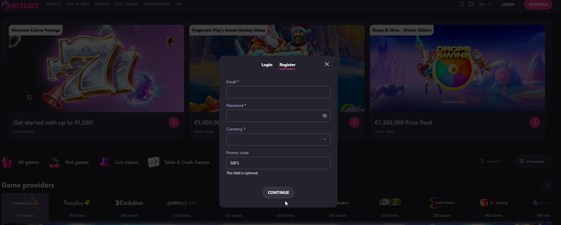 Screenshot Hotloot - Bonus Sans Dépôt 100 Tours Gratuits avec code 50FS